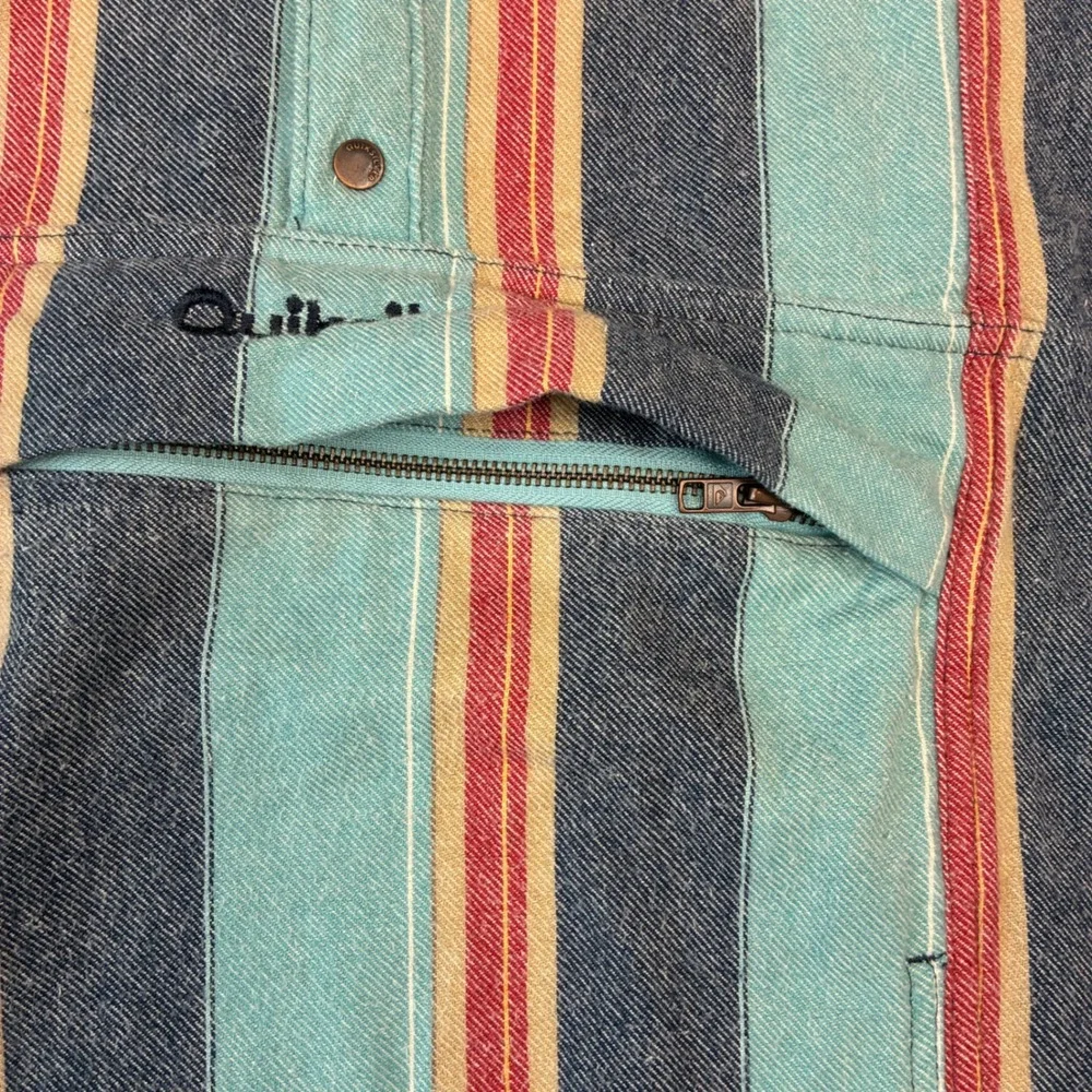 Quiksilver Baja Hoodie Men S Teal Blue Red Striped Pullover Anorak Surf Shirt